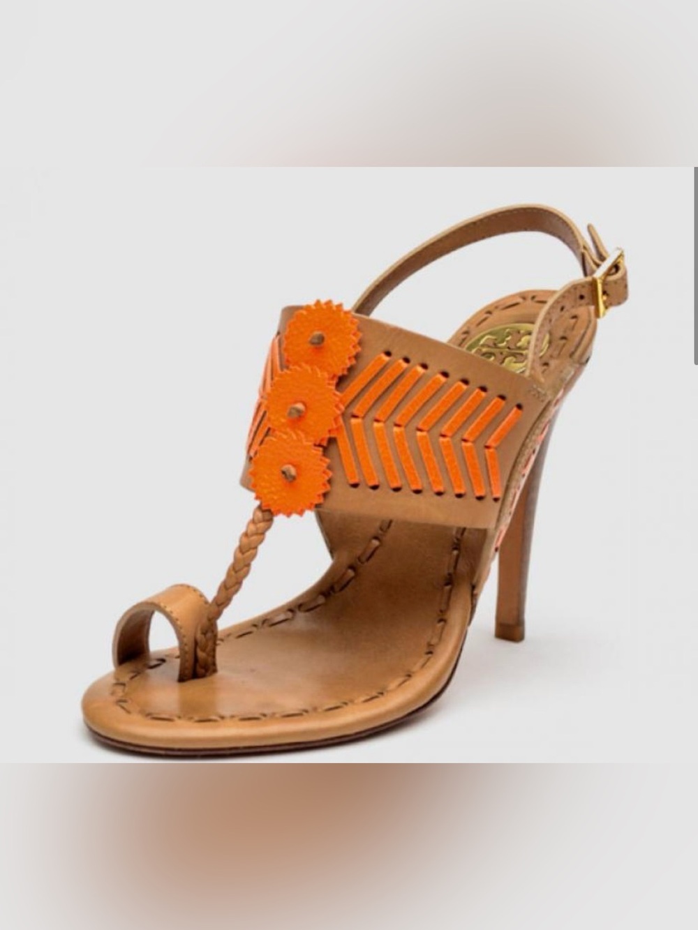 Tory Burch Tan and Orange Embellished Sandals
